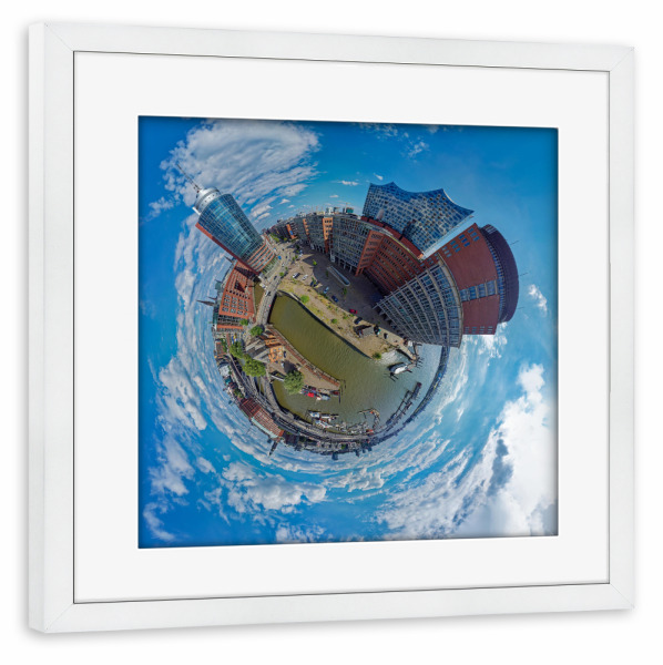 Poster mit Rahmen weiß "Hamburg - Planet Sandtorkai" artboxONE - Städte,Städte / Hamburg,Reise,Architektur,Reise / Länder