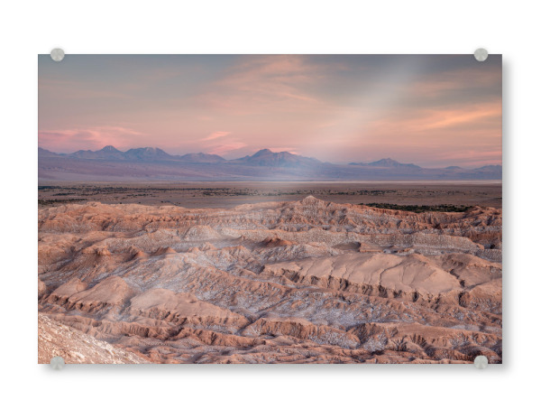 Acrylglasbild "Atacama Sunset" artboxONE - Natur,Reise - Sonnenuntergang,Landschaftsfotografie,Wüste,Chile,Atacama,Landschaft,Sand,Sonne,Himmel,Wolken