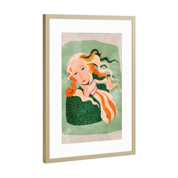 Poster mit Rahmen Gold "Grüne Tupfer" artboxONE - Abstrakt,Menschen,Fashion