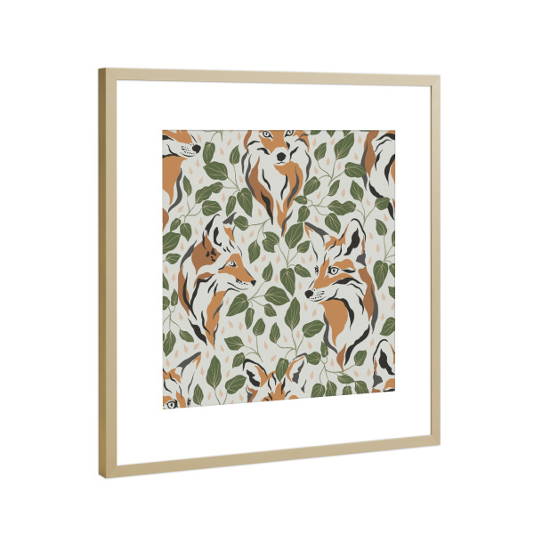 Poster mit Rahmen Gold "Füchse im Blätterwald" artboxONE - Natur,Tiere - Fuchs,Fuchskopf,Natur,Blätter,Fauna,Wald,Boho,Fox,Füchse