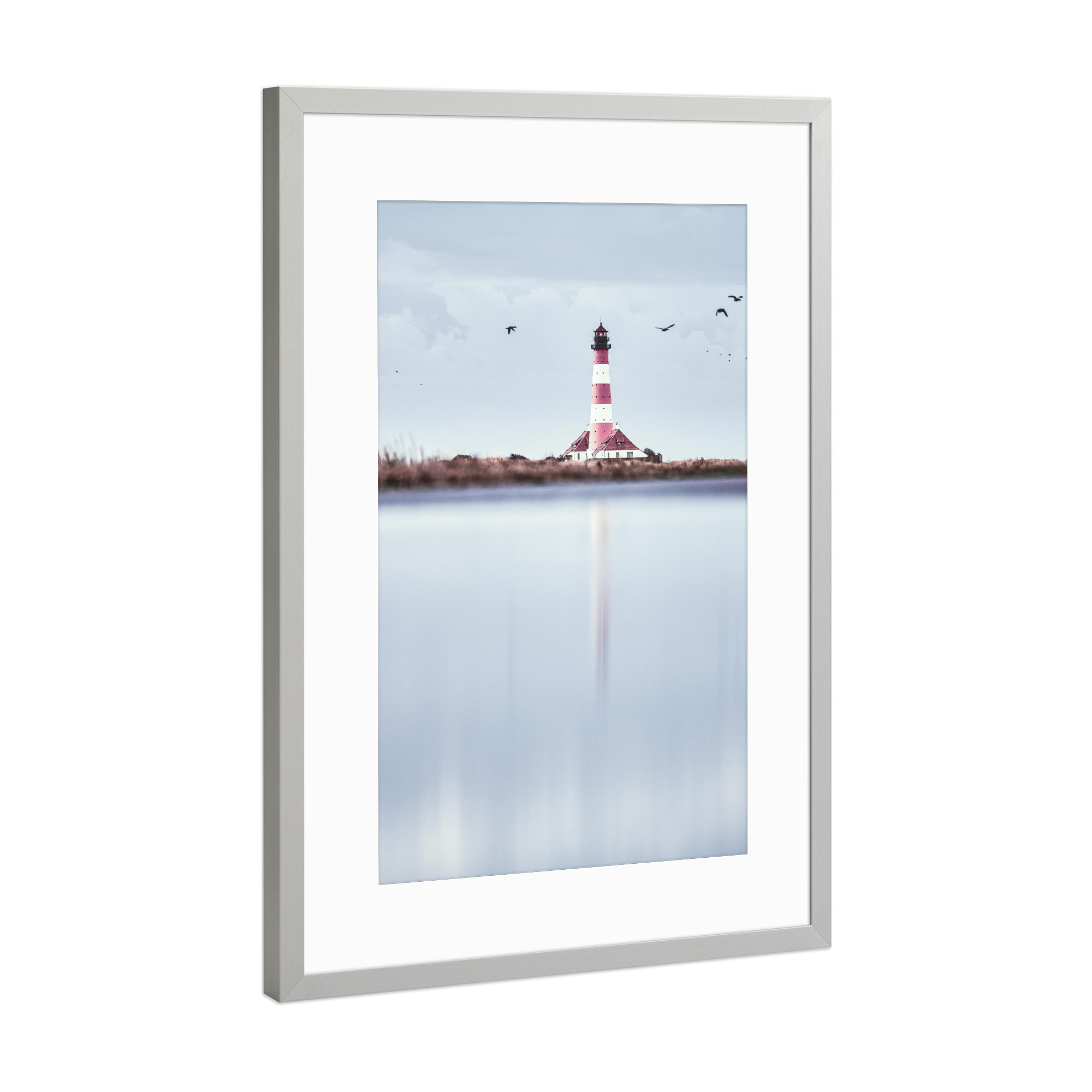 Poster mit Rahmen Silber "Leuchtturm an der Nordsee" artboxONE - Reise,Architektur,Reise / Strand und Meer