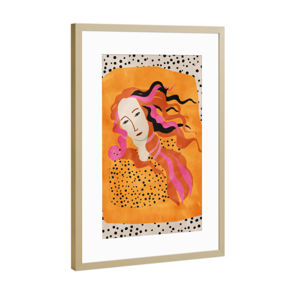 Poster mit Rahmen Gold "Portrait Gelbe Tupfen" artboxONE - Abstrakt,Menschen,Fashion