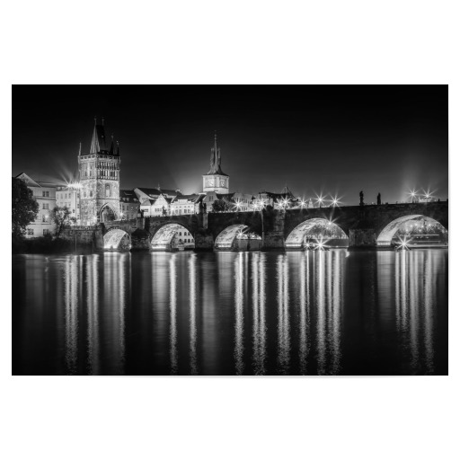 Charles Bridge by night Monochrome