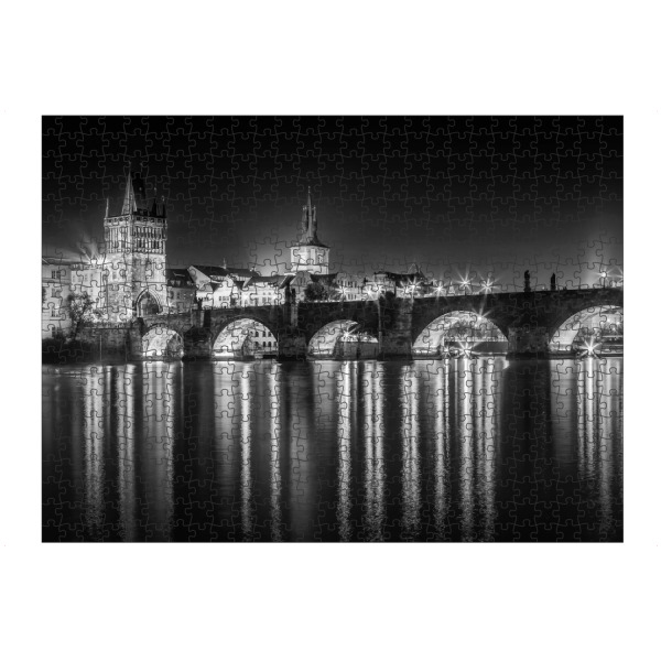 Puzzle Ravensburger "Karlsbrücke bei Nacht - Monochrom" artboxONE - Schwarzweiß,Architektur,Städte / Prag