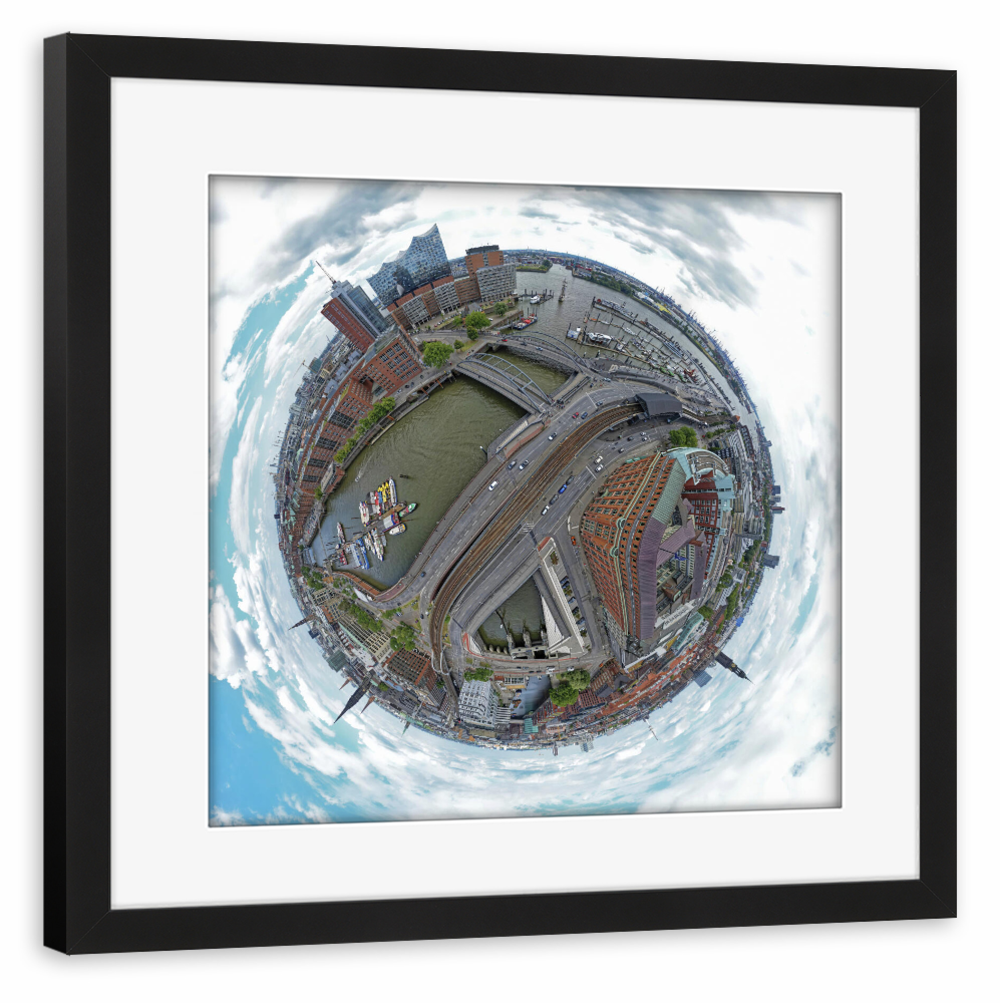 Poster mit Rahmen schwarz "Binnenhafenbrücke Panorama" artboxONE - Städte,Städte / Hamburg,Reise,Architektur,Reise / Länder