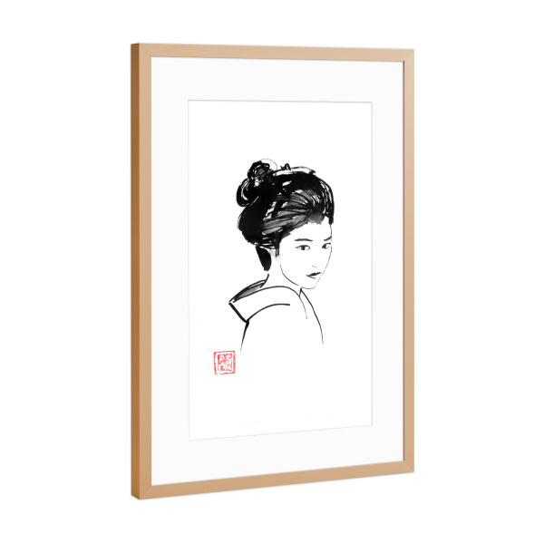 Poster mit Rahmen Kupfer "Geisha-Kimono" artboxONE - Menschen,Reise / Asien - Geisha,Sumie,Japan,Frau,Schwarzweiß