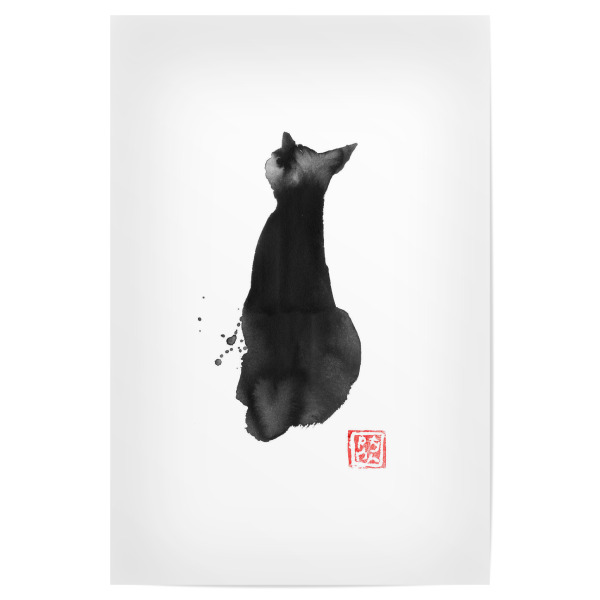 Poster 30x20 cm "Zurück Katze" artboxONE - Tiere - Katze,Sumie,Japan,Tier,Schwarzweiß