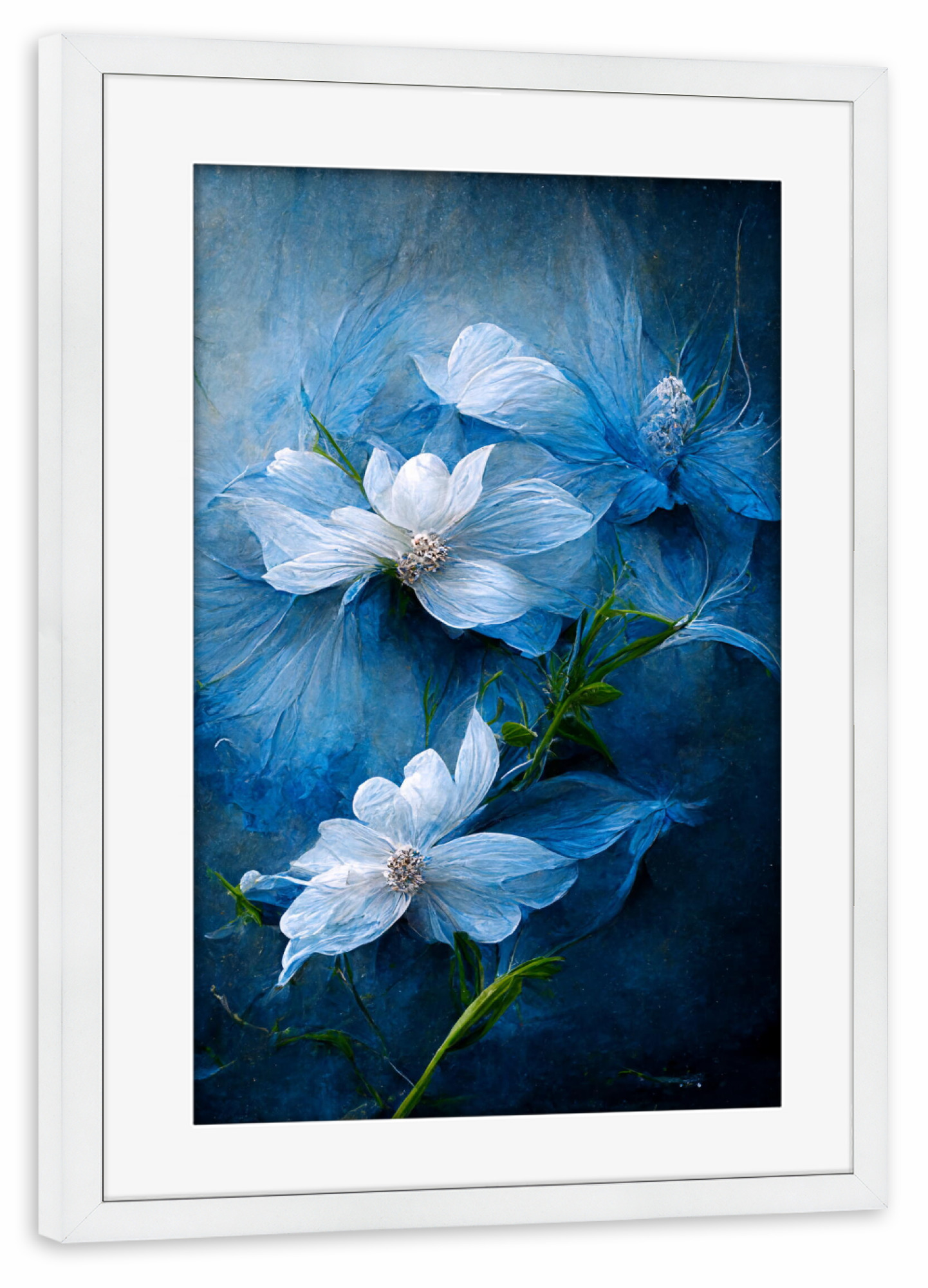 Poster mit Rahmen weiß "Blumen in Blau und Weiß" artboxONE - Natur,Floral,Fiktion