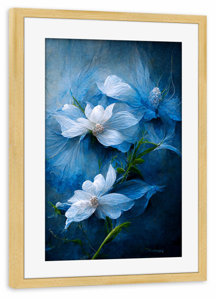Poster mit Rahmen kiefer "Blumen in Blau und Weiß" artboxONE - Natur,Floral,Fiktion
