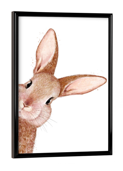 Poster mit schwarzem Rahmen "Spähendes Kaninchen" artboxONE - Natur,Tiere,Liebe,Für Mama,Lustig