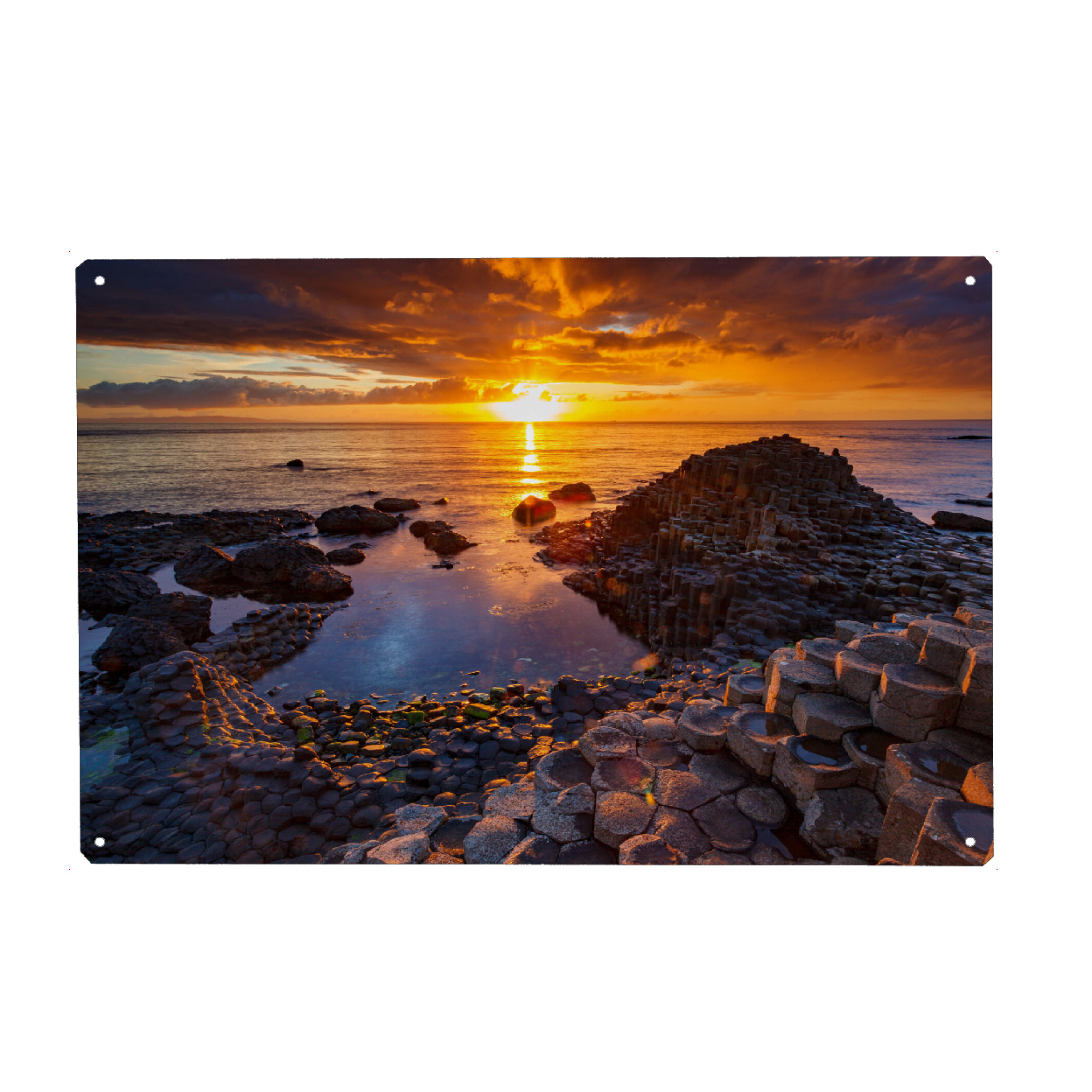 Metall Poster "Gaint ́s Causeway in Irland" artboxONE - Natur - Irland,Gaint ́s causeway,Vulkan,Lava,Küste,Sonnenuntergang - Blechschild
