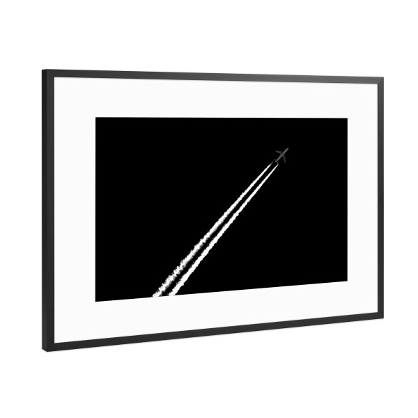 Poster mit Rahmen Schwarz (Metallic) "Schwarz-Weiß-Kondensstreifen" artboxONE - Abstrakt
