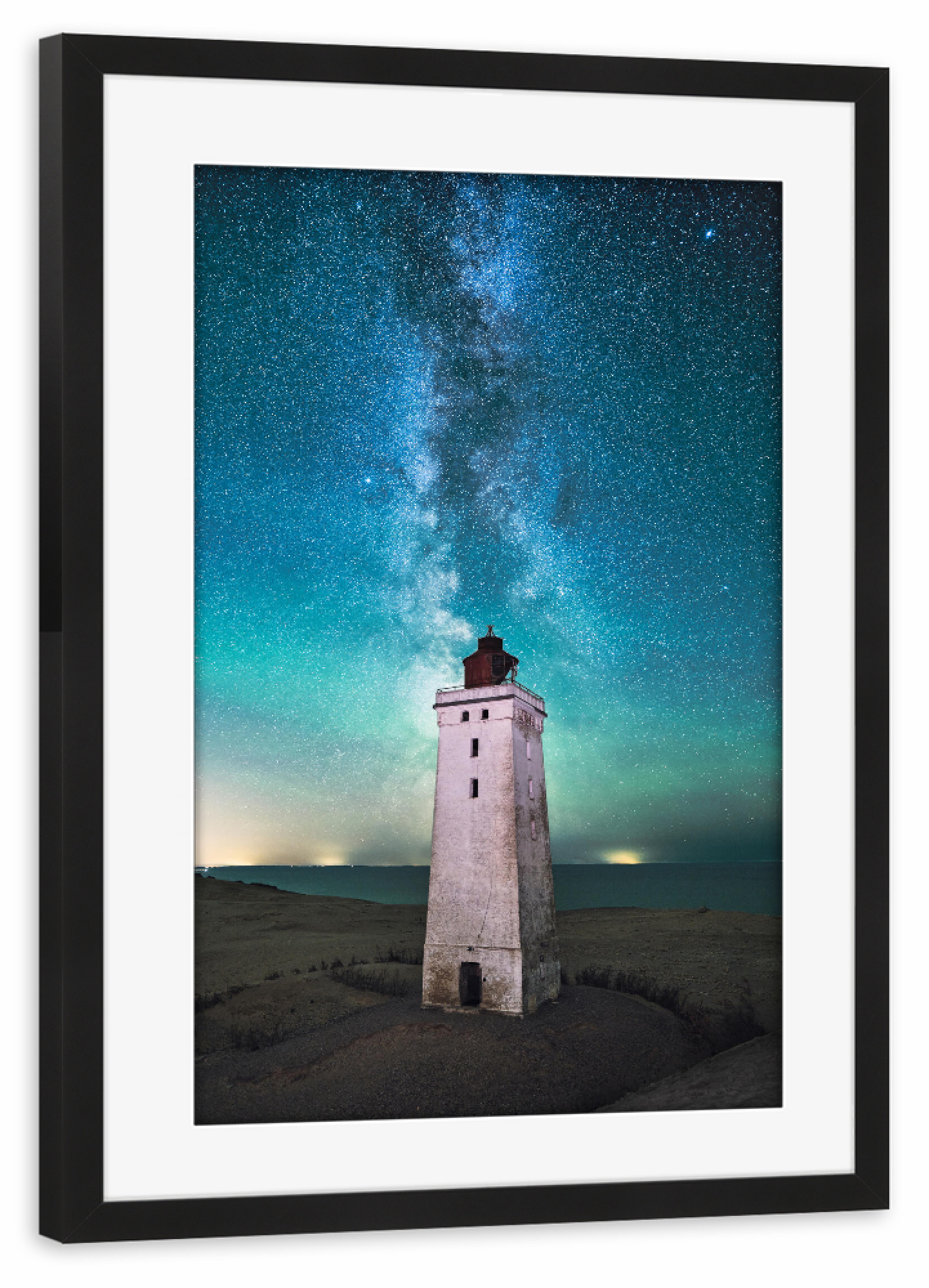 Poster mit Rahmen schwarz "Milchstraße über Leuchtturm" artboxONE - Natur,Reise,Architektur,Galaxy