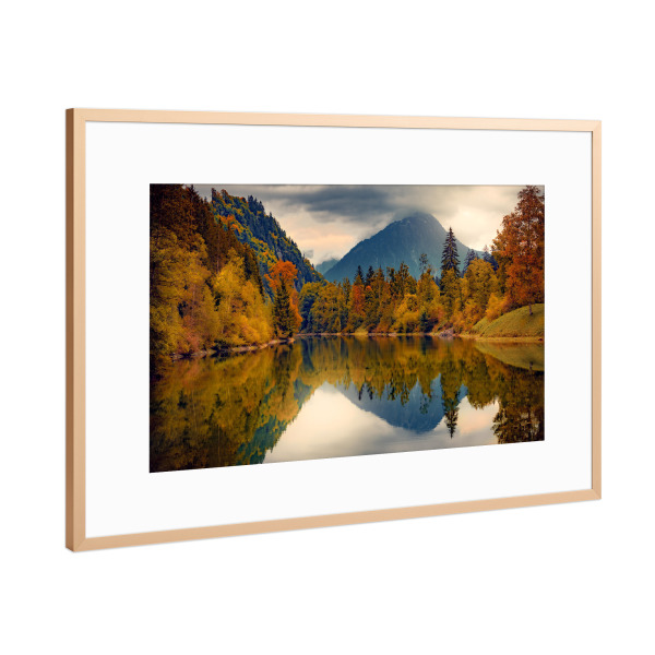 Poster mit Rahmen Kupfer "Auwaldsee, Allgäu" artboxONE - Natur,Reise - Herbst,Natur,Landschaft,See,Allgäu,Bayern,Deutschland,Berge,Gebirge,Farbenfroh
