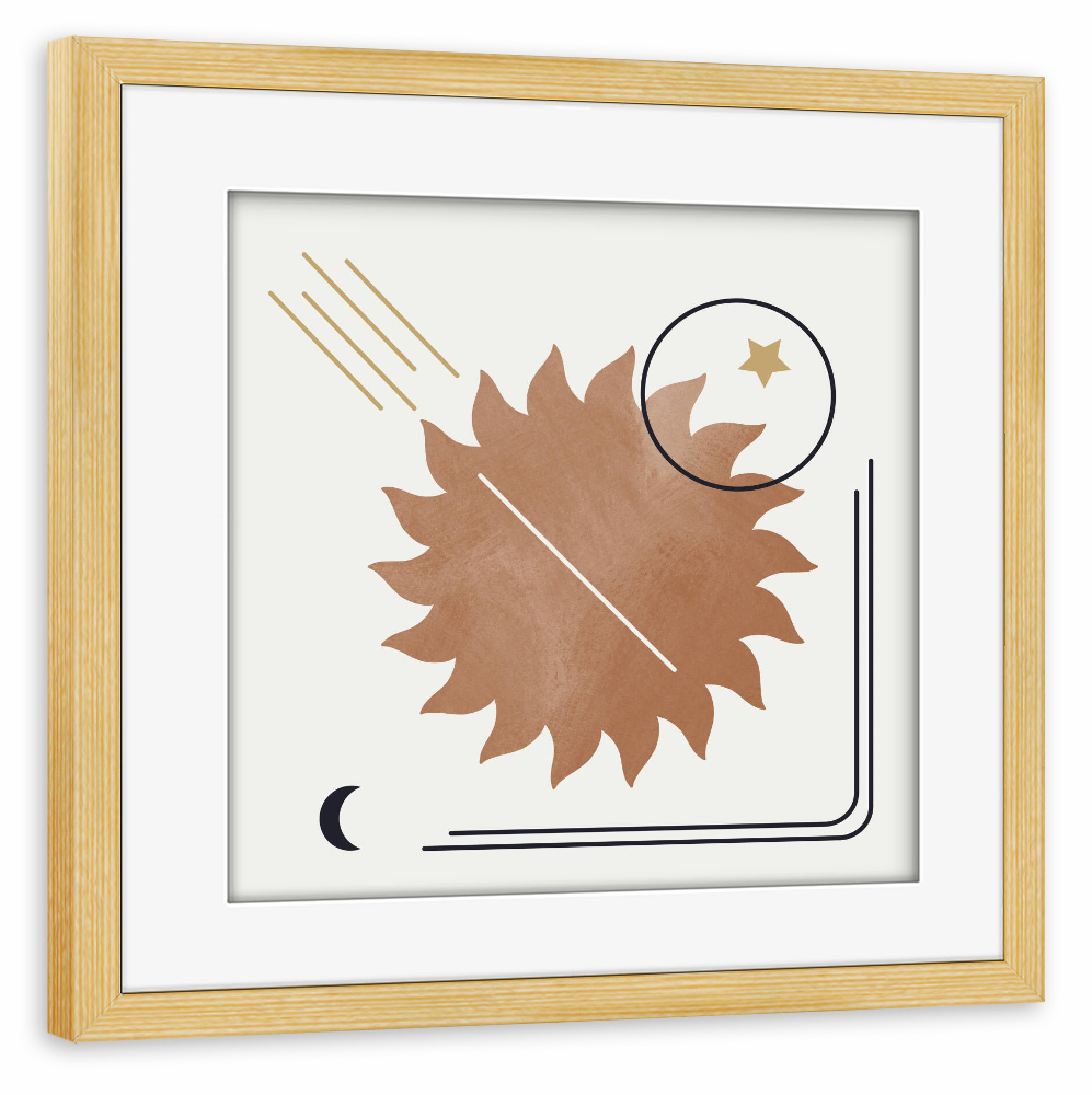 Poster mit Rahmen kiefer "Sonne Mond Stern geometrisch" artboxONE - Abstrakt,Geometrie