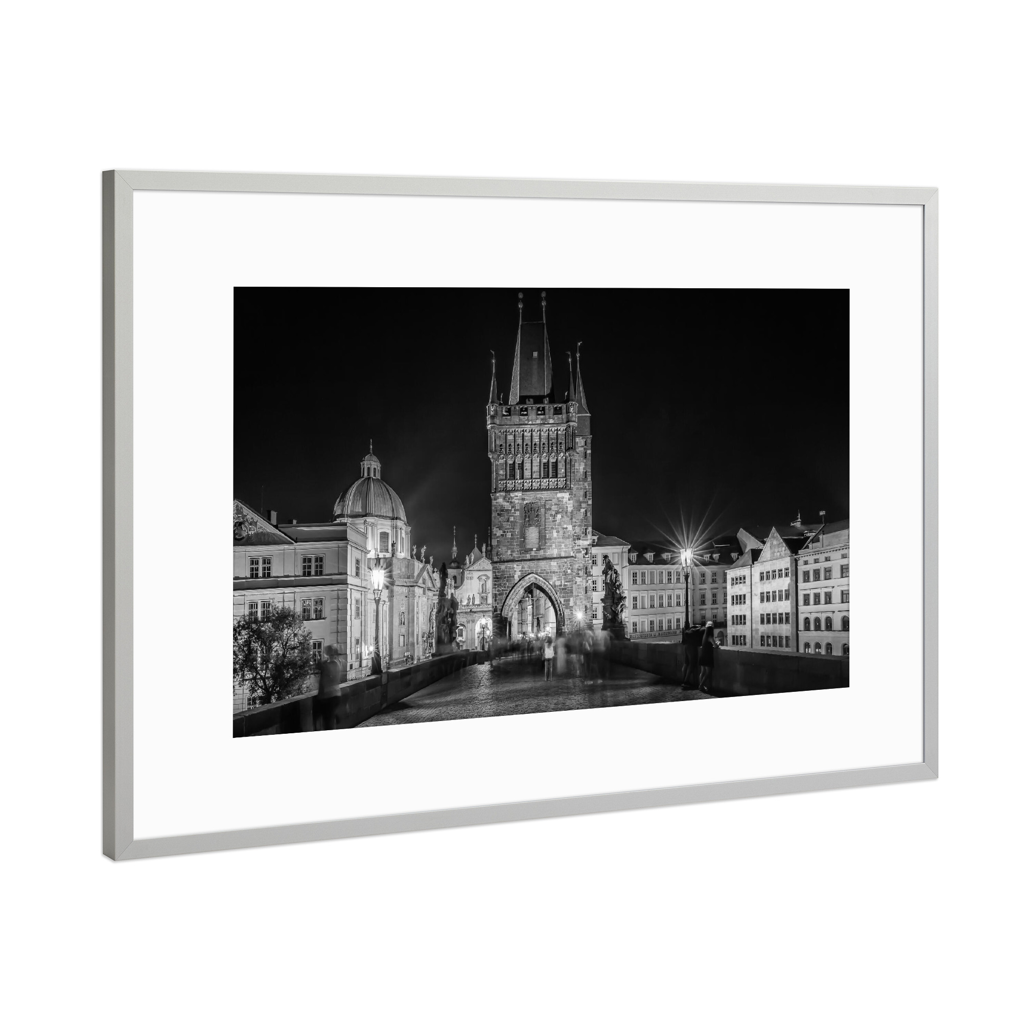 Poster mit Rahmen Silber "Karlsbrücke Monochrom" artboxONE - Schwarzweiß,Architektur,Städte / Prag