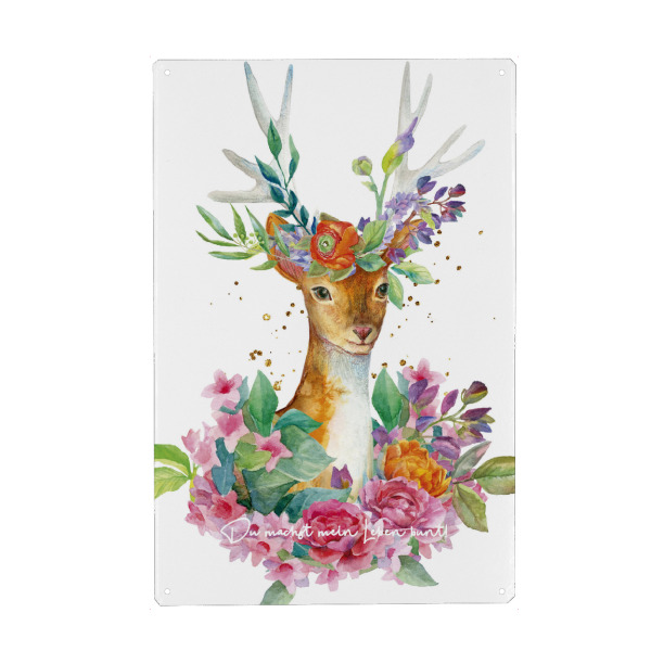 Holzbild "Blumenrentier" artboxONE - Für Kinder,Tiere,Liebe,Weihnachten