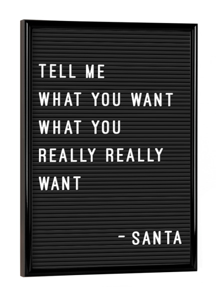 Poster mit schwarzem Rahmen "Letterboard Tell Me What You Want" artboxONE - Typografie,Schwarzweiß,Weihnachten,Lustig