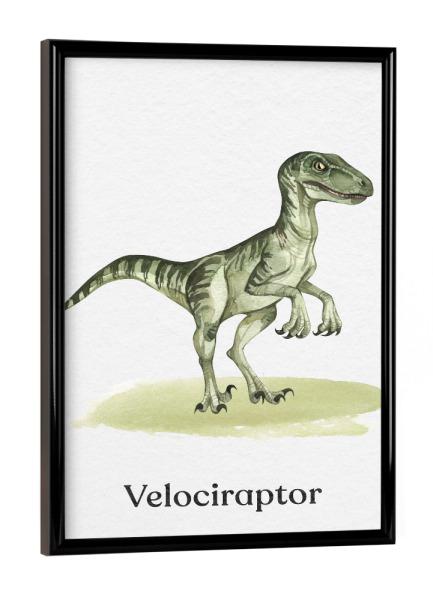 Poster mit schwarzem Rahmen "Velociraptor" artboxONE - Typografie,Natur,Reise,Für Kinder,Tiere