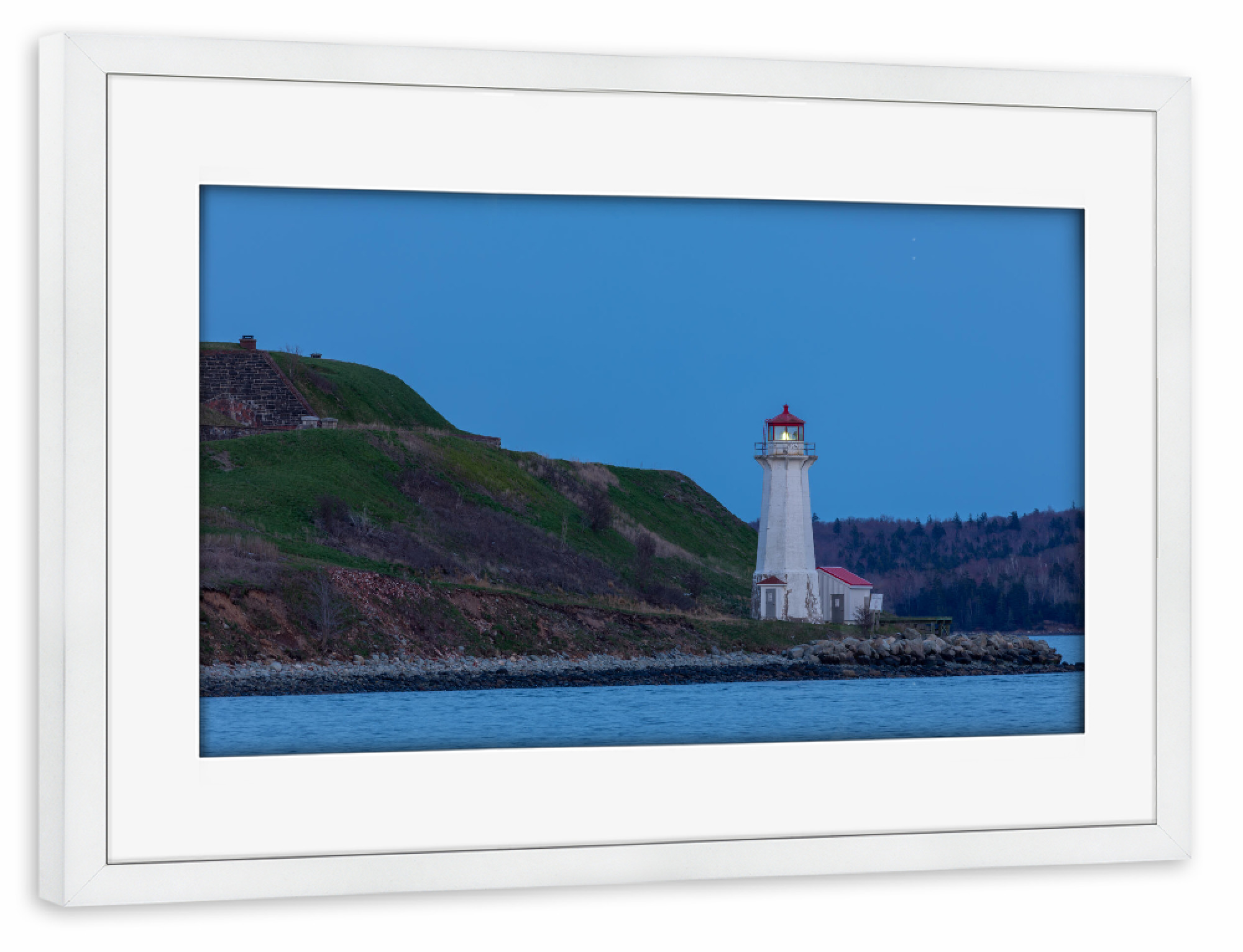 Poster mit Rahmen weiß "Der Halifax Leuchtturm" artboxONE - Architektur - Halifax,Kanada,Skyline,Hafen,Nacht,Nova scotia,Neufundland,Leuchtturm