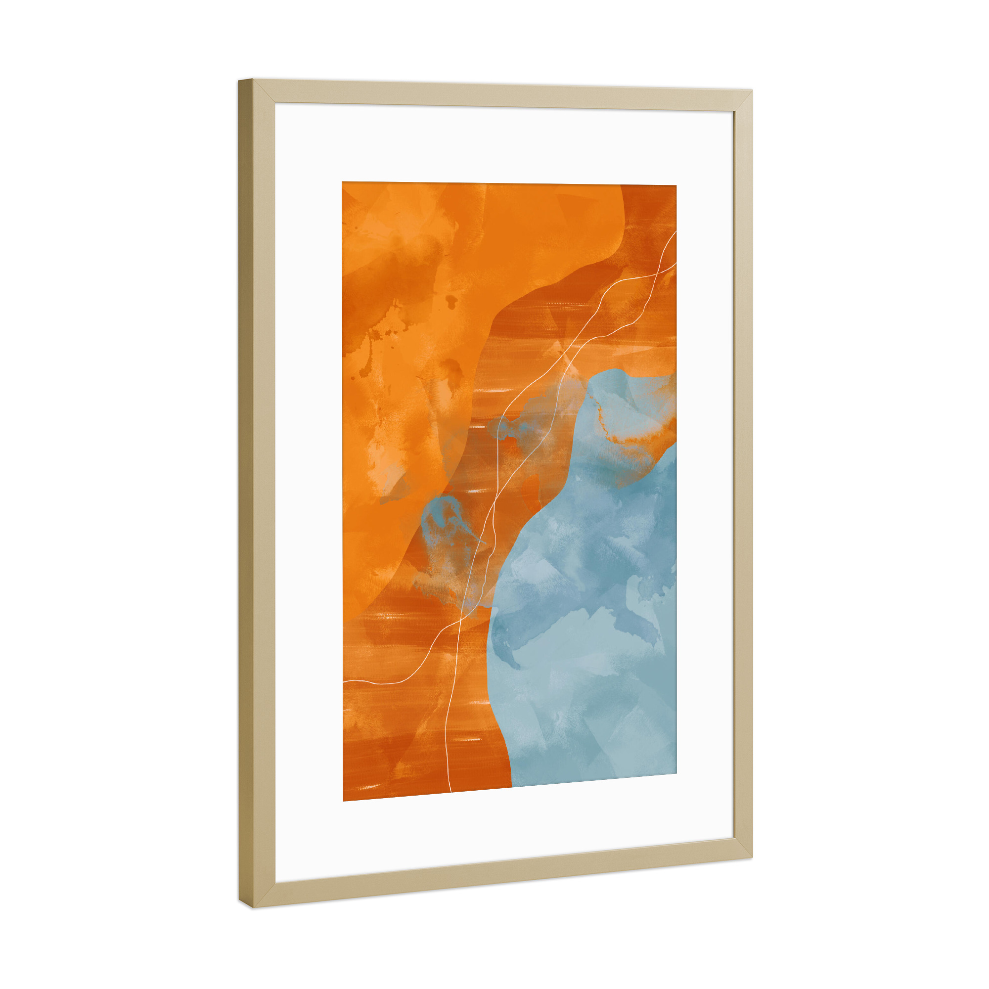 Poster mit Rahmen Gold "Orange Blue Composition" artboxONE - Abstrakt,Geometrie