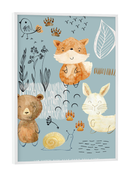 Poster mit weißem Rahmen "Freunde des Waldes" artboxONE - Natur,Für Kinder,Tiere,Liebe