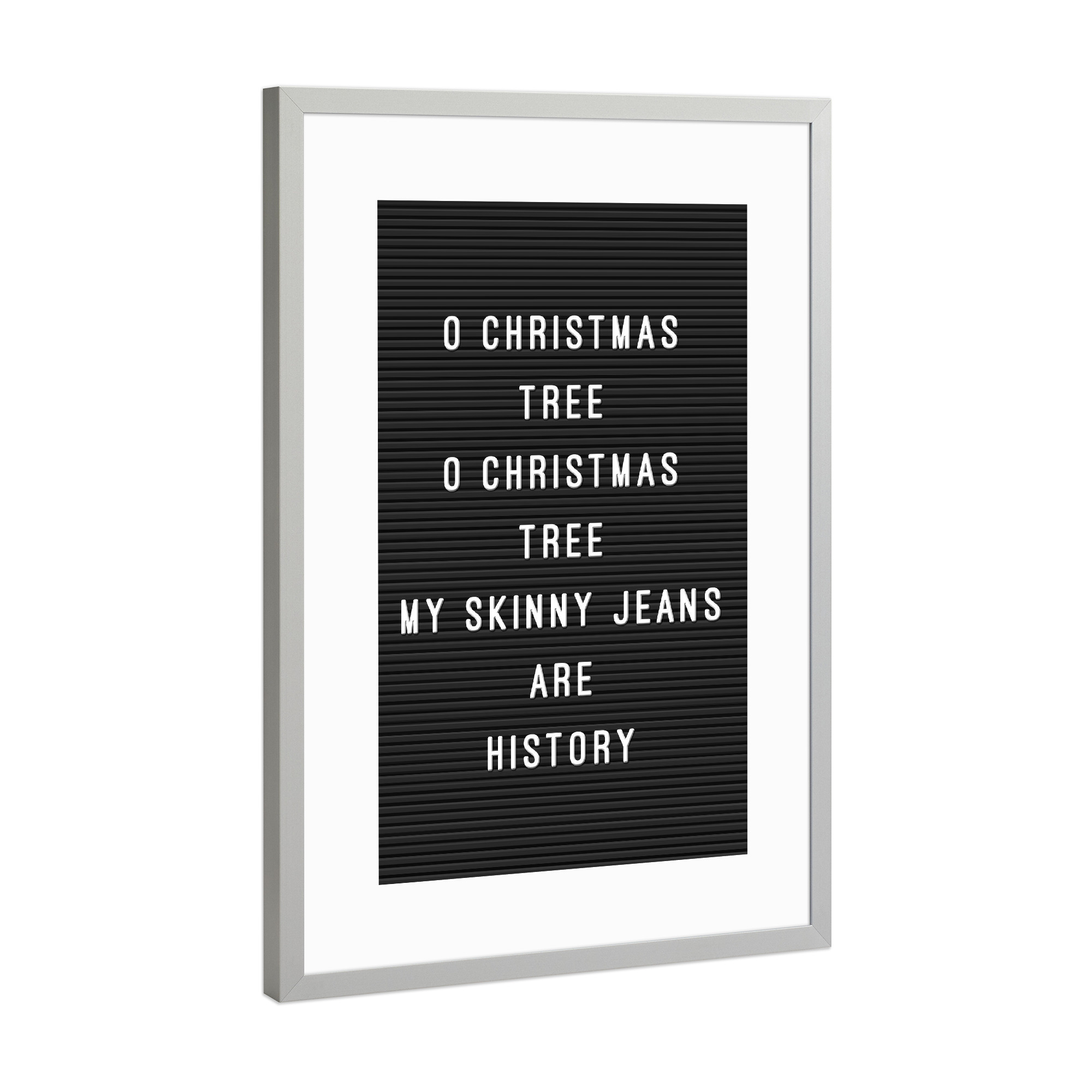 Poster mit Rahmen Silber "Letterboard O Christmas Tree" artboxONE - Typografie,Schwarzweiß,Weihnachten,Lustig