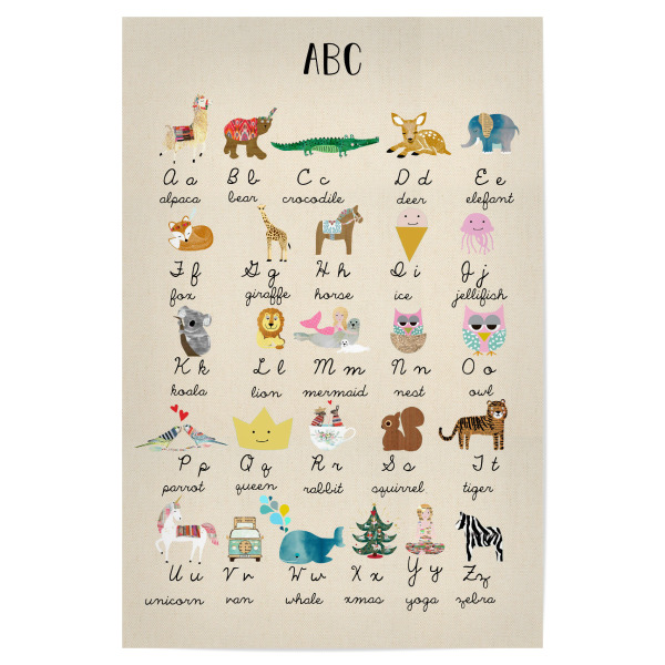 Poster "ABC with animals" artboxONE - Für Kinder,Tiere,Buchstaben - Abc with animals,Abc,Kids,Kinder,Children,Baby,Süß,Boho,Natural,Beige