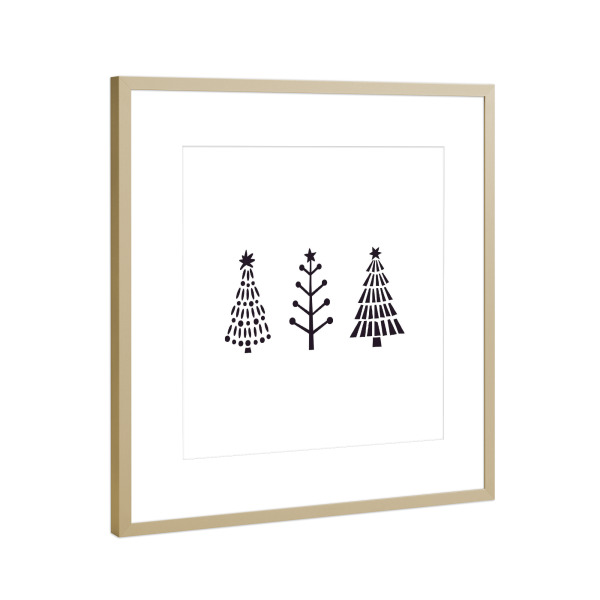 Poster mit Rahmen Gold "Minimalistische Weihnachtsbäume" artboxONE - Natur,Schwarzweiß,Weihnachten