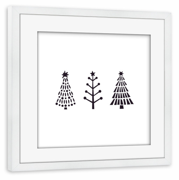 Poster mit Rahmen weiß "Minimalistische Weihnachtsbäume" artboxONE - Natur,Schwarzweiß,Weihnachten