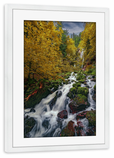 Poster mit Rahmen weiß "Fallbach im Allgäu" artboxONE - Natur,Reise - Natur,Wasserfall,Bach,Herbst,Allgäu,Bayern,Deutschland,Wald,Landschaft,Wandern