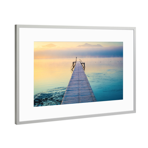 Poster mit Rahmen Silber "Wintermorgen am Chiemsee" artboxONE - Natur,Reise - Chiemgau,Bayern,Deutschland,Berge,Winter,Sonnenaufgang