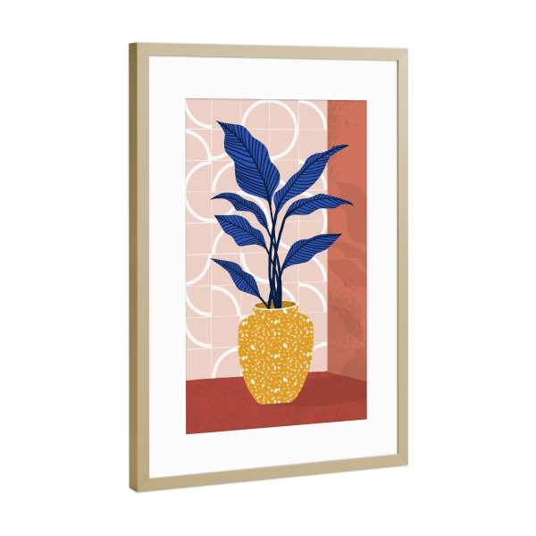 Poster mit Rahmen Gold "Pati Cascino - Dracena" artboxONE - Natur,Floral,Geometrie - Stillleben,Pflanze,Blume,Zimmerpflanze,Dracena,Palme,Blumentopf