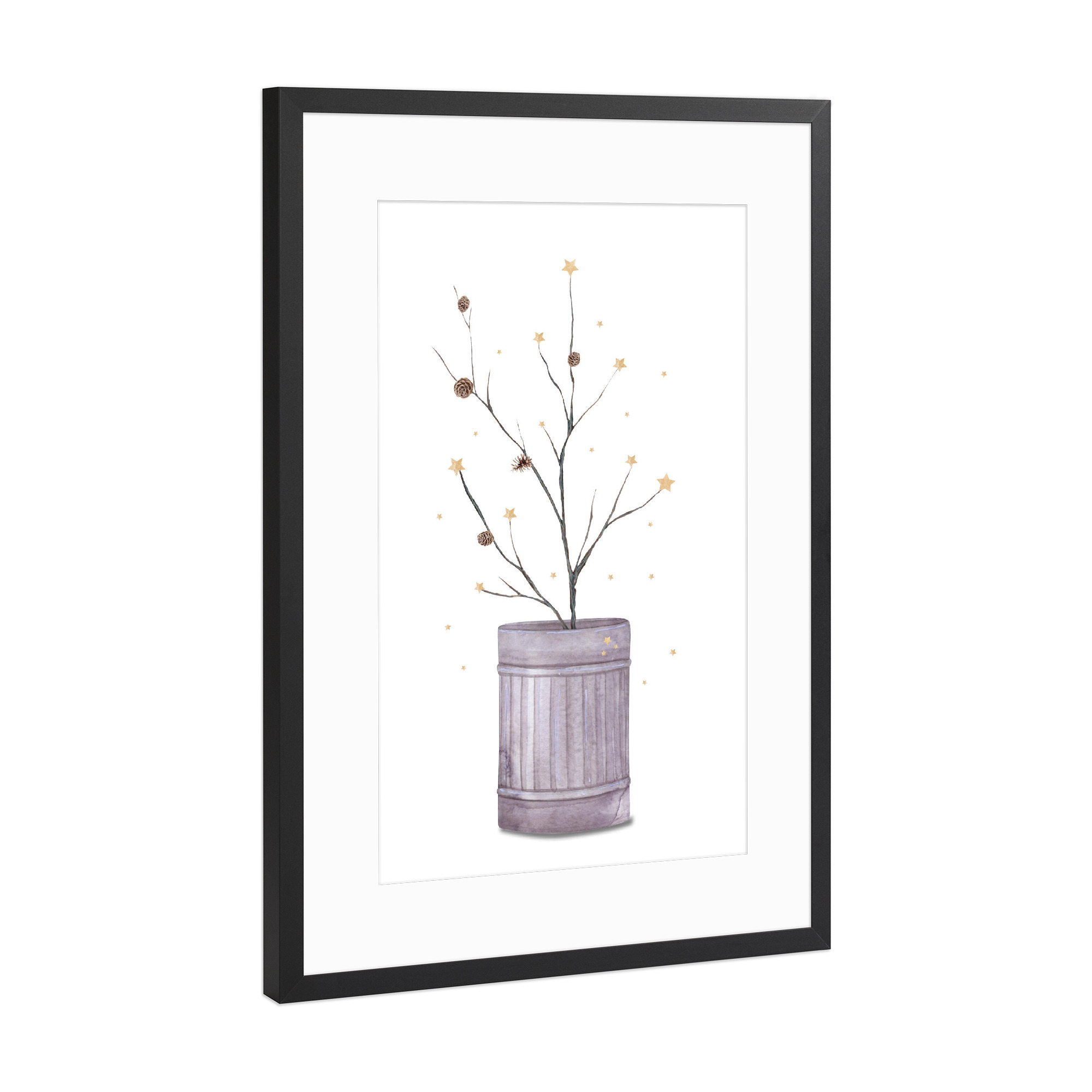 Poster mit Rahmen Schwarz (Metallic) "Sternenzweig in Blechtonne" artboxONE - Natur,Weihnachten,Für Mama
