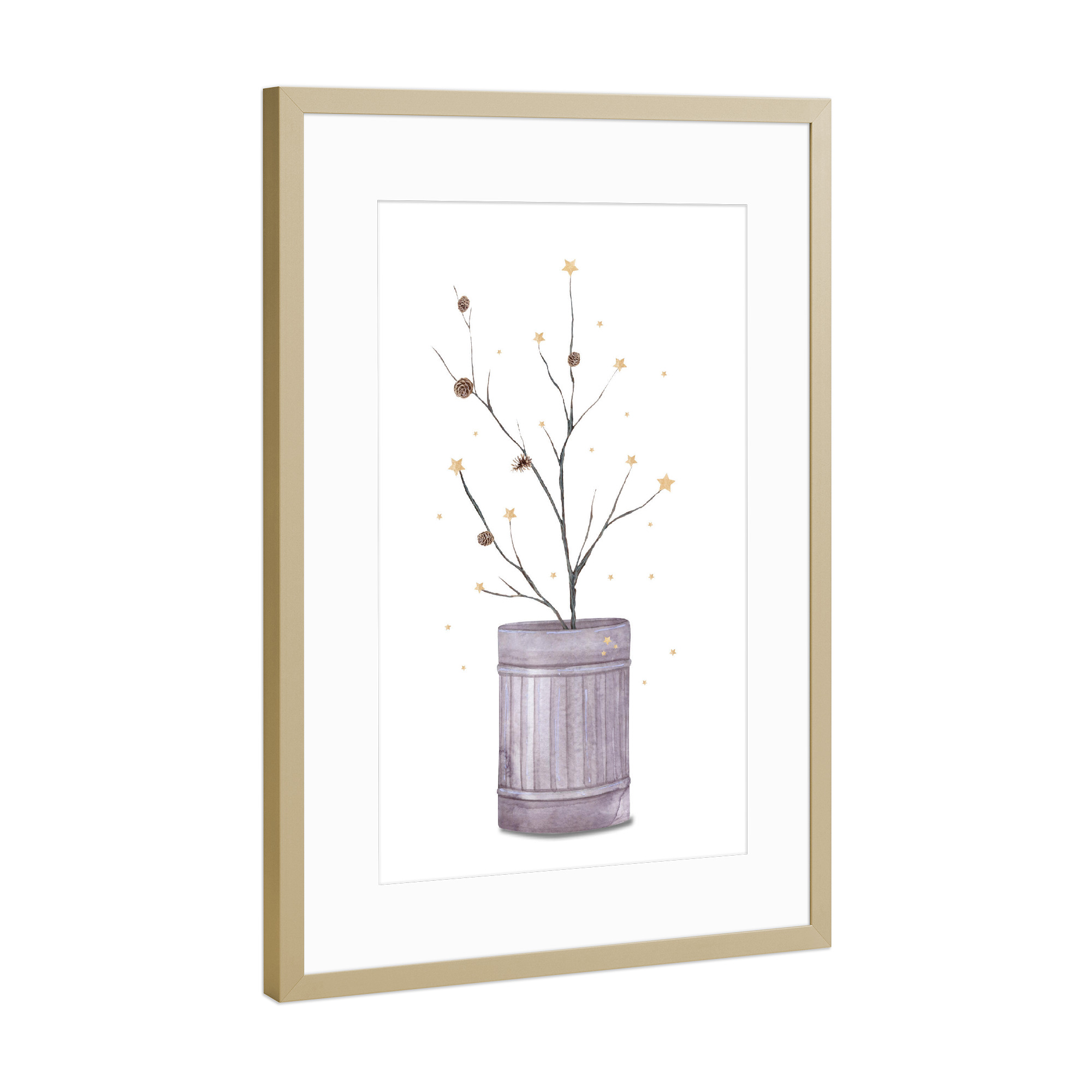 Poster mit Rahmen Gold "Sternenzweig in Blechtonne" artboxONE - Natur,Weihnachten,Für Mama