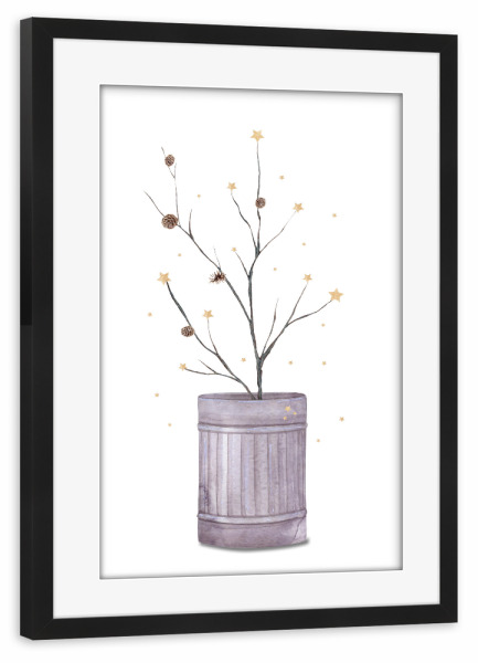 Poster mit Rahmen schwarz "Sternenzweig in Blechtonne" artboxONE - Natur,Weihnachten,Für Mama