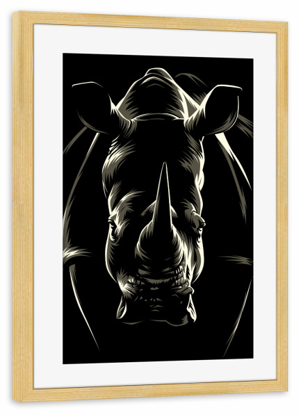 Poster mit Rahmen kiefer "Frontales Nashorn" artboxONE - Tiere - Nashorn,Nashorn,Tier,Bestie,Afrika,Afrikanisch,Wild,Wild