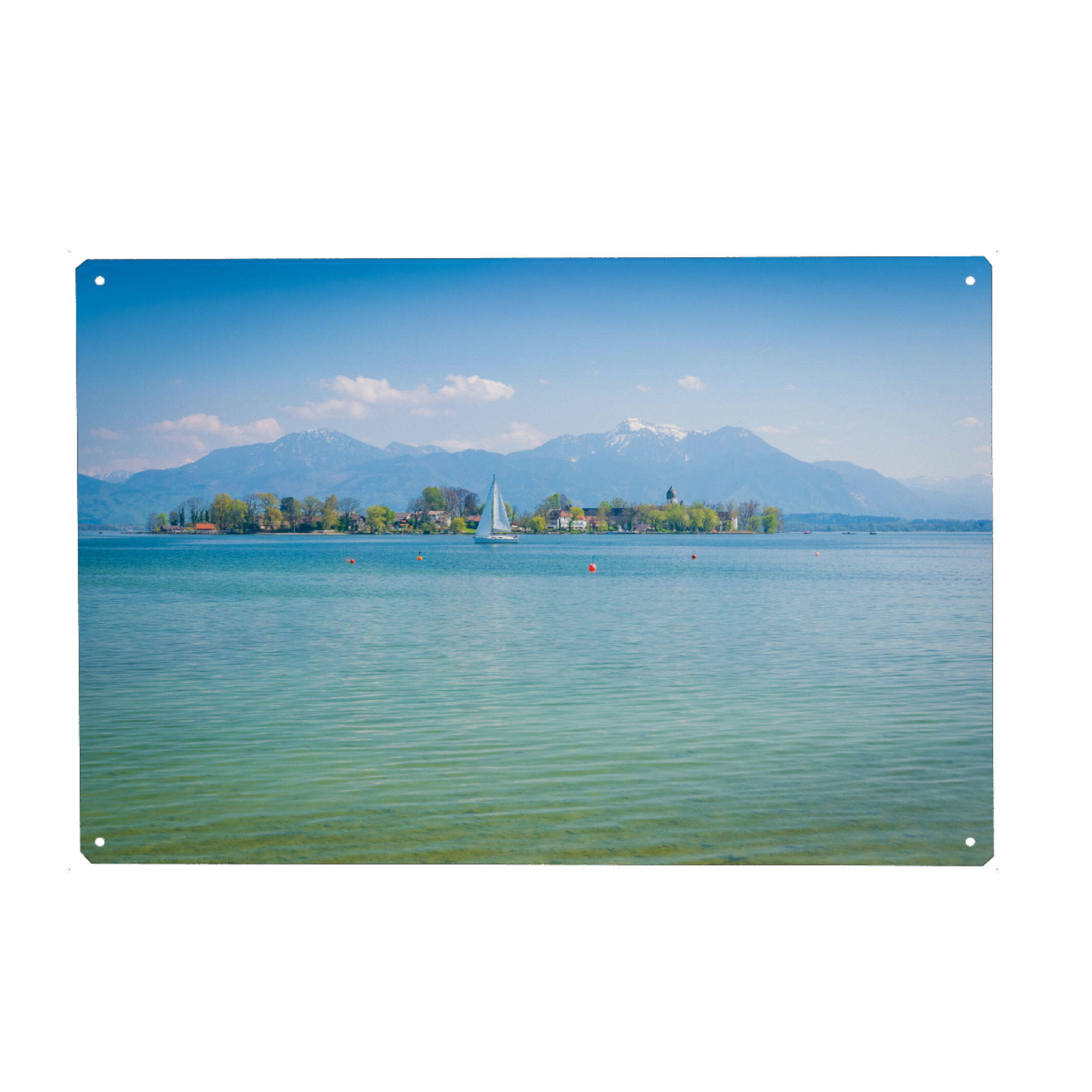 Metall Poster "Frühling am Chiemsee" artboxONE - Natur,Reise - Chiemgau,Berge,Landschaft,Bayern,Deutschland,See,Natur - Blechschild