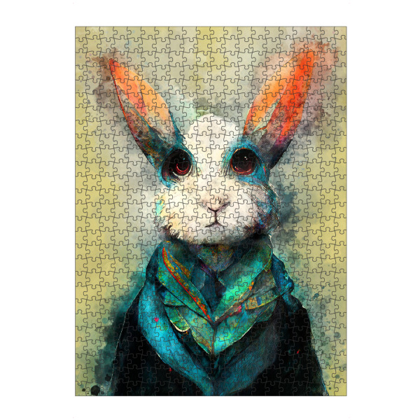 artboxONE Puzzle "Kaninchen mit grünem Schal" artboxONE - Für Kinder,Tiere,Lustig - Kaninchen,Hase,Schal,Aquarell,Malerei,Tiere,Tier,Abstrakt