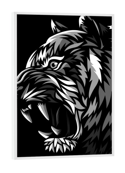 Poster mit weißem Rahmen "Wütender Stammes-Tiger" artboxONE - Tiere - Tiger,Stammes-,Tätowierung,Tiger,Katze,Afrika,Indien,Tier,Bestie,Raubtier,Katze