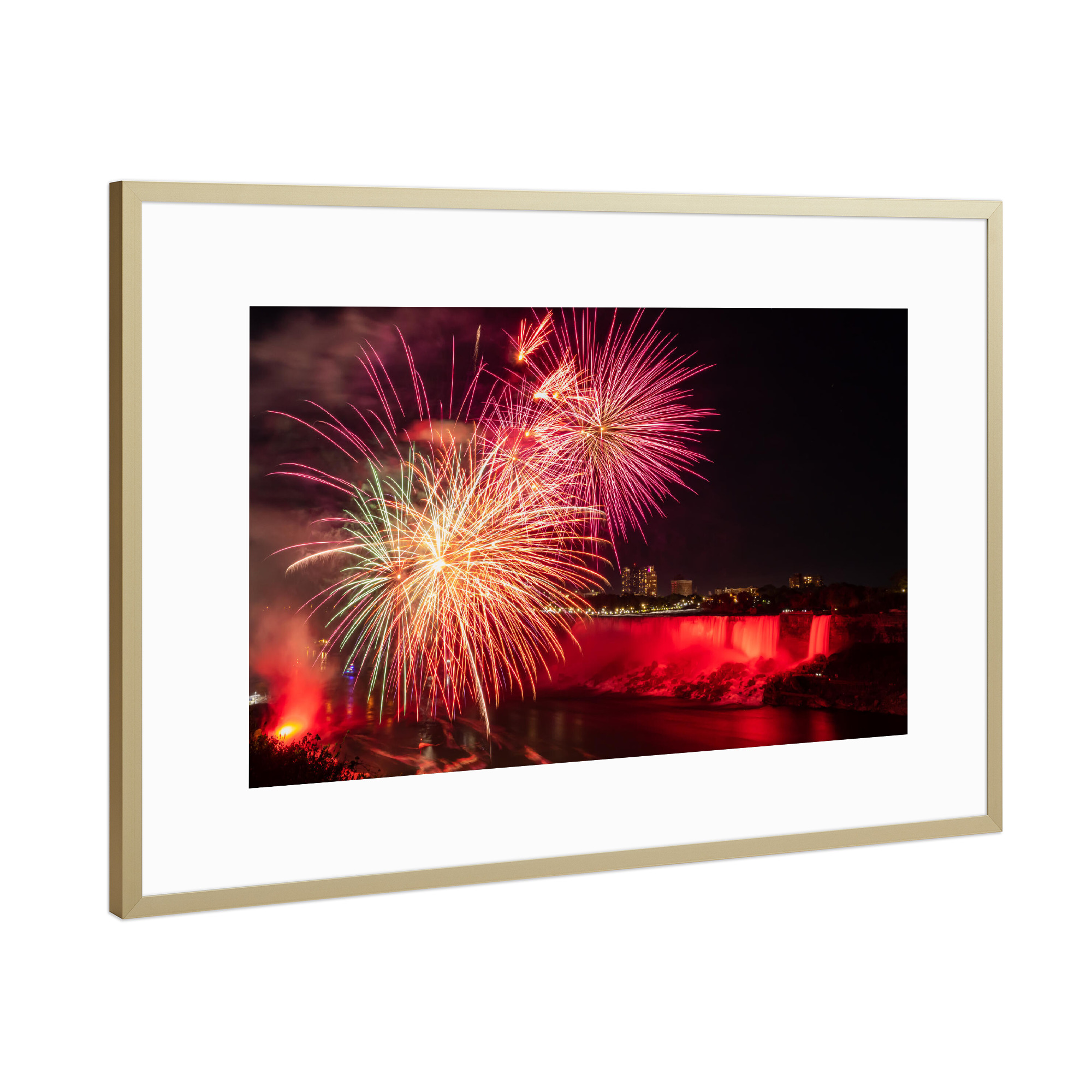 Poster mit Rahmen Gold "Niagarafälle mit Feuerwerk" artboxONE - Natur,Reise,Städte / Weitere