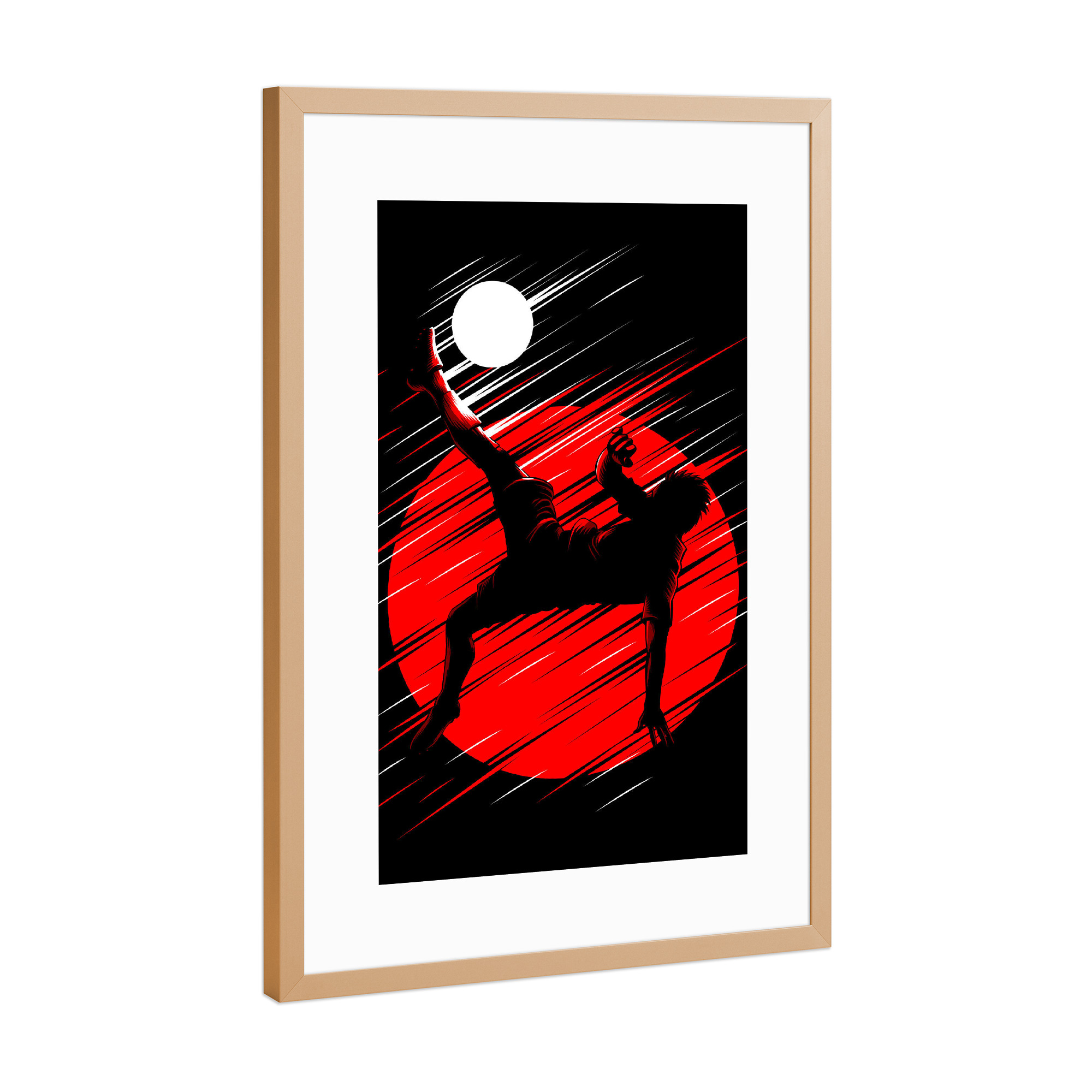 Poster mit Rahmen Kupfer "Fußball roter Tritt" artboxONE - Sport - Fußball,Team,Fußball,Sport,Ball,Luftballon,Kick