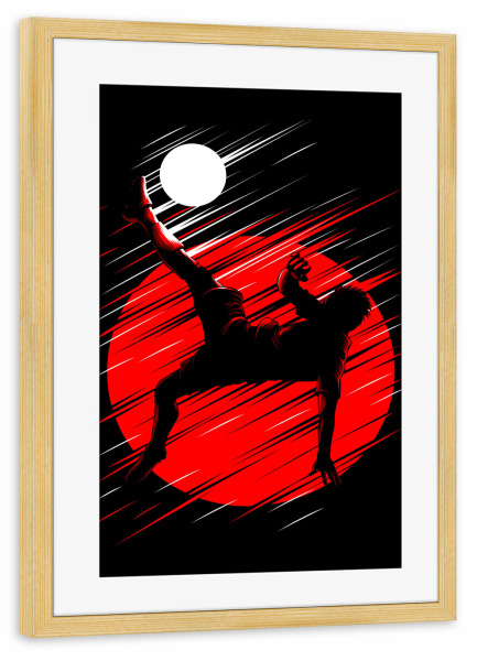 Poster mit Rahmen kiefer "Fußball roter Tritt" artboxONE - Sport - Fußball,Team,Fußball,Sport,Ball,Luftballon,Kick