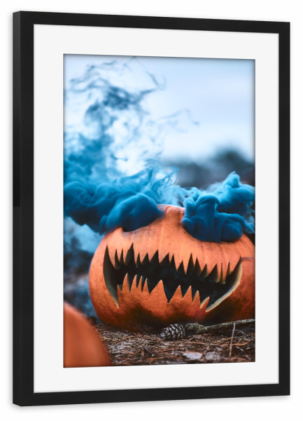 Poster mit Rahmen schwarz "Boooo" artboxONE - Halloween - Halloween,Kürbis,Scary,Spooky,Unheimlich,Fies,Gemein,Angst,Monster,Feiertag