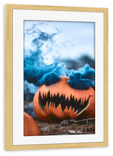 Poster mit Rahmen kiefer "Boooo" artboxONE - Halloween - Halloween,Kürbis,Scary,Spooky,Unheimlich,Fies,Gemein,Angst,Monster,Feiertag