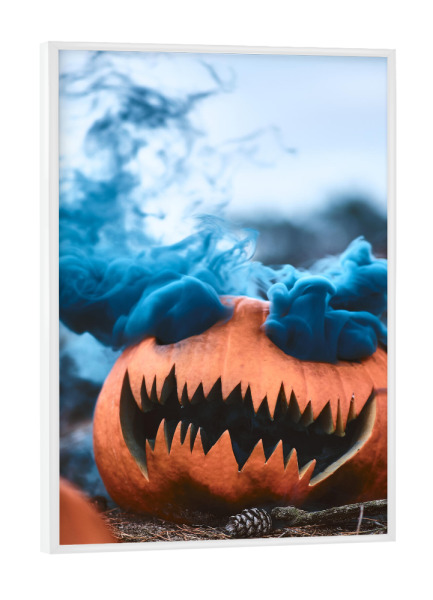 Poster mit weißem Rahmen "Boooo" artboxONE - Halloween - Halloween,Kürbis,Scary,Spooky,Unheimlich,Fies,Gemein,Angst,Monster,Feiertag