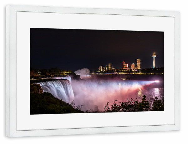 Poster mit Rahmen weiß "Beleuchtete Niagarafälle" artboxONE - Natur,Reise,Architektur