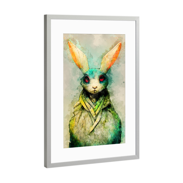 Poster mit Rahmen Silber "Grünes Kaninchen-Aquarell" artboxONE - Für Kinder,Tiere,Lustig - Kaninchen,Hase,Tier,Tiere,Aquarell,Malerei