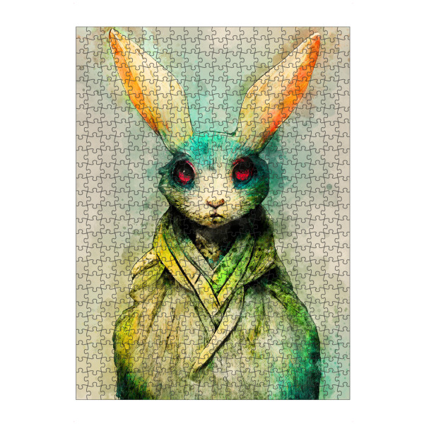 artboxONE Puzzle "Grünes Kaninchen-Aquarell" artboxONE - Für Kinder,Tiere,Lustig - Kaninchen,Hase,Tier,Tiere,Aquarell,Malerei - Bild kaninchen