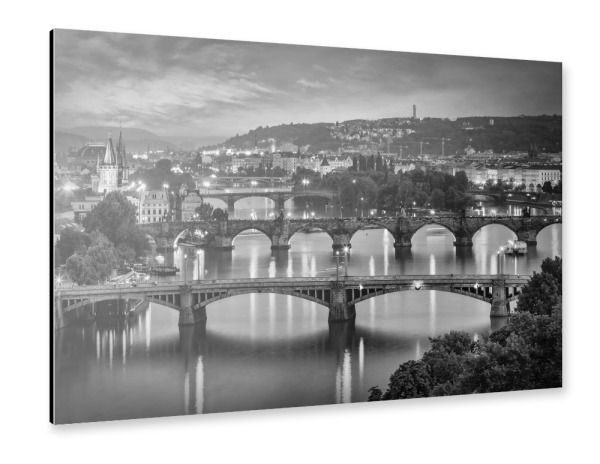 Alu-Dibond "Moldaubrücken in Prag - Monochrom" 30x20 cm artboxONE